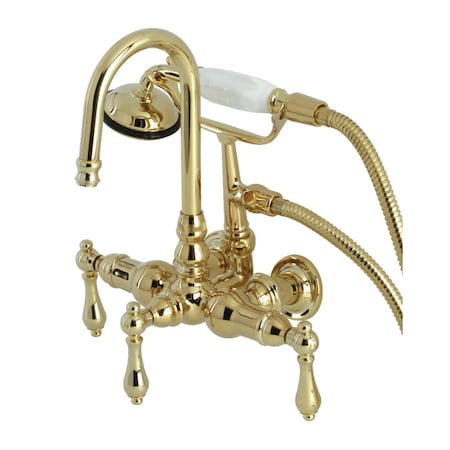 Kingston Brass CA7T2 3-3/8" Tub Wall Mount Clawfoot Tub Faucet with Hand Shower, Polished Brass CA7T2